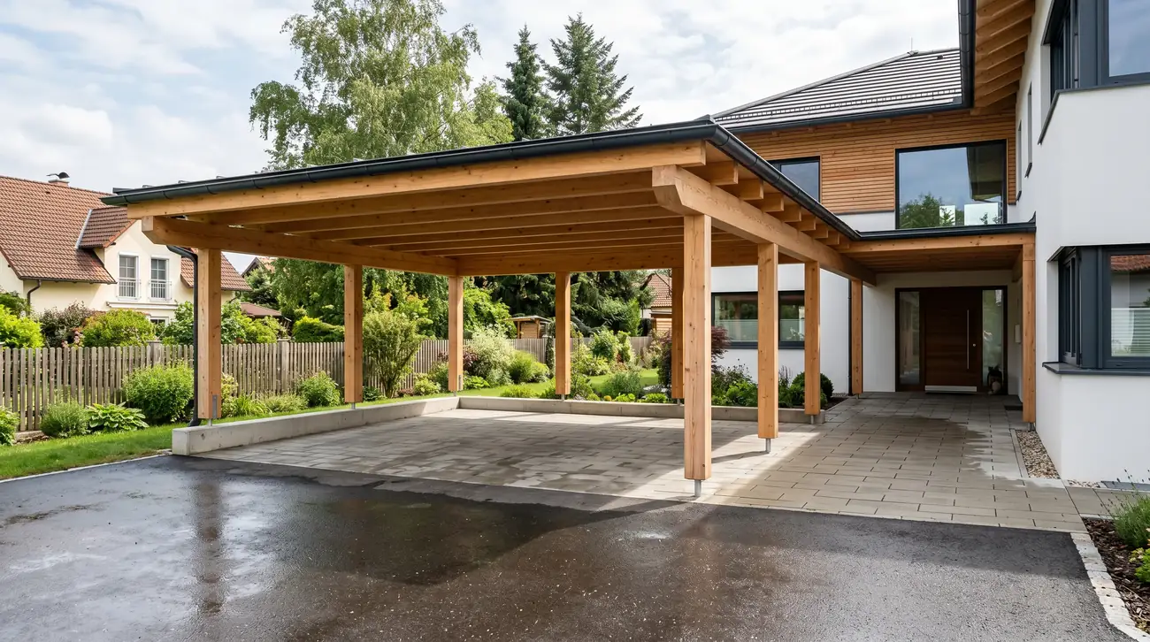 Flachdach-Carport mit überdachtem Zugang – Klosterneuburg, NÖ